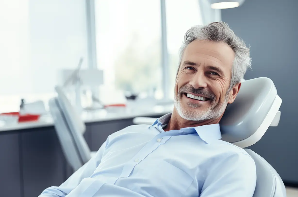 Man sitting in dental chair and smiling